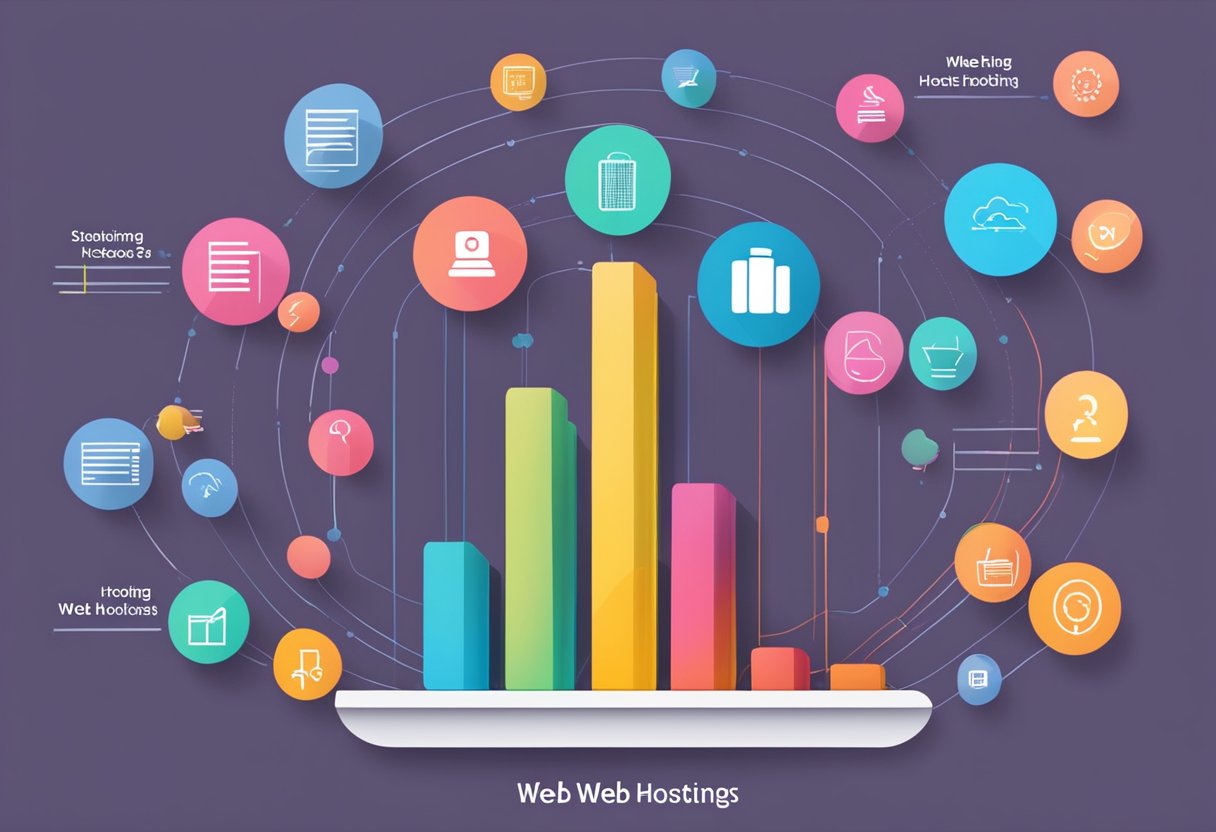 A colorful bar graph showing various web hosting costs, with labels indicating the best options for beginners
