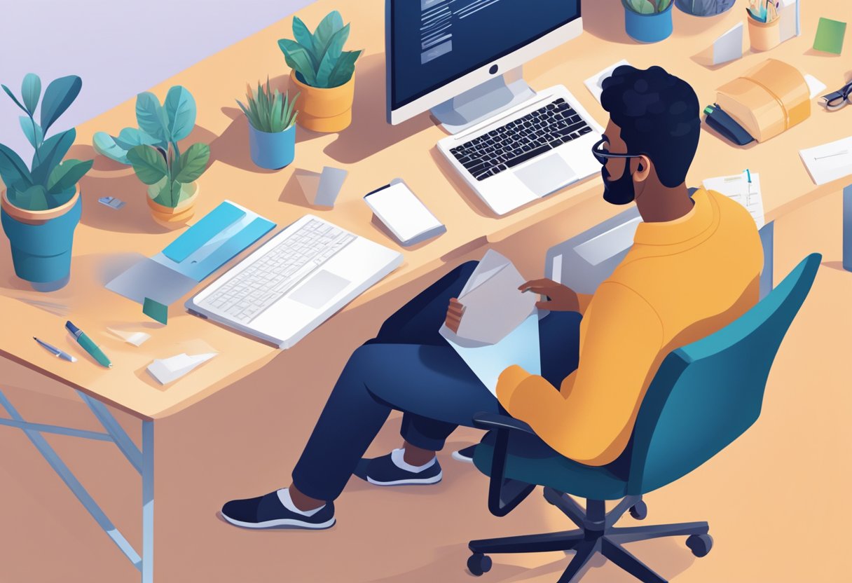 A person sitting at a desk, confidently using <a href=