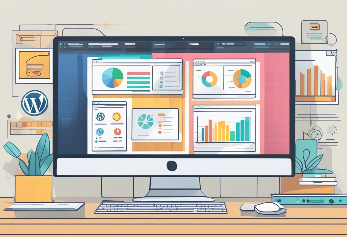 A computer screen displaying a WordPress dashboard with various plugins and optimization tools