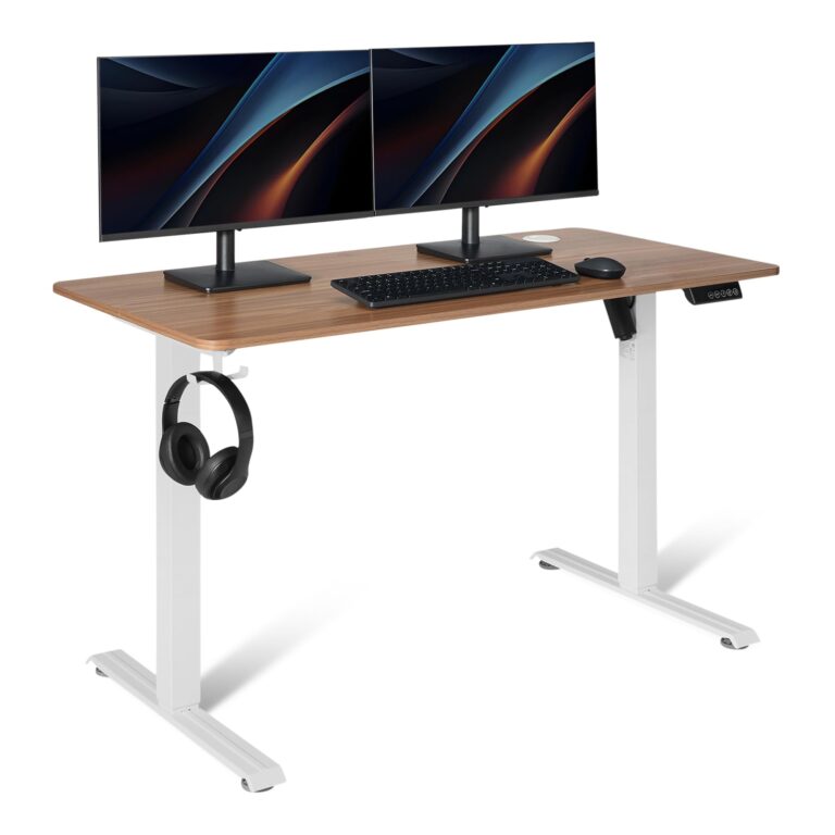 Amazon Basics Electric Standing Desk, Height Adjustable Home Office Desk with Quiet Motor and Multiple Presets, White/Oak Effect White / Oak Effect