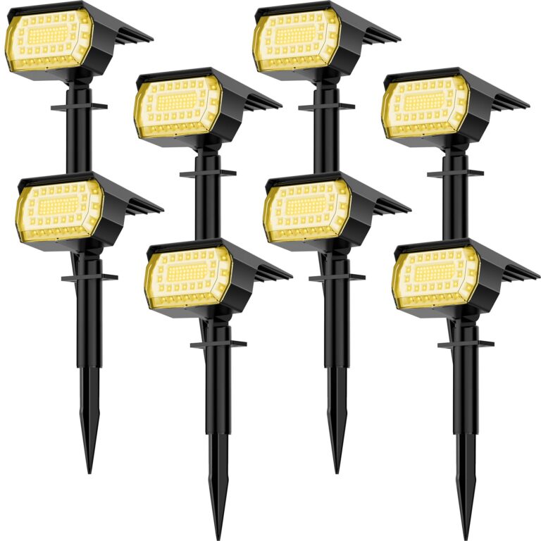 LANSOW Solar Spot Lights Outdoor, [8 Pack/76 LED] 2-in-1 Solar Landscape Spotlights, 3 Modes IP65 Waterproof Dusk to Dawn Solar Powered Flood Wall Lights for Outside Yard Garden Pathway(Warm White) Warm White 8 pack