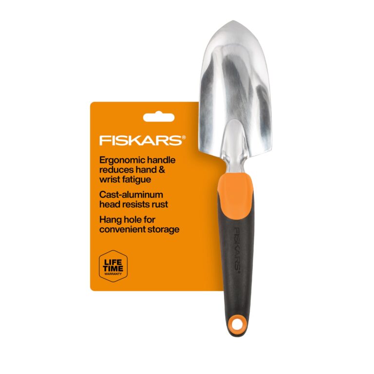 Fiskars Trowel, Heavy Duty Gardening Hand Tool with Hang Hole, For Digging and Planting, Rust Resistant Cast Aluminum, Ergonomic Handle and Comfort Grip, Gardening Tools for Yard Trowel Hand Trowel