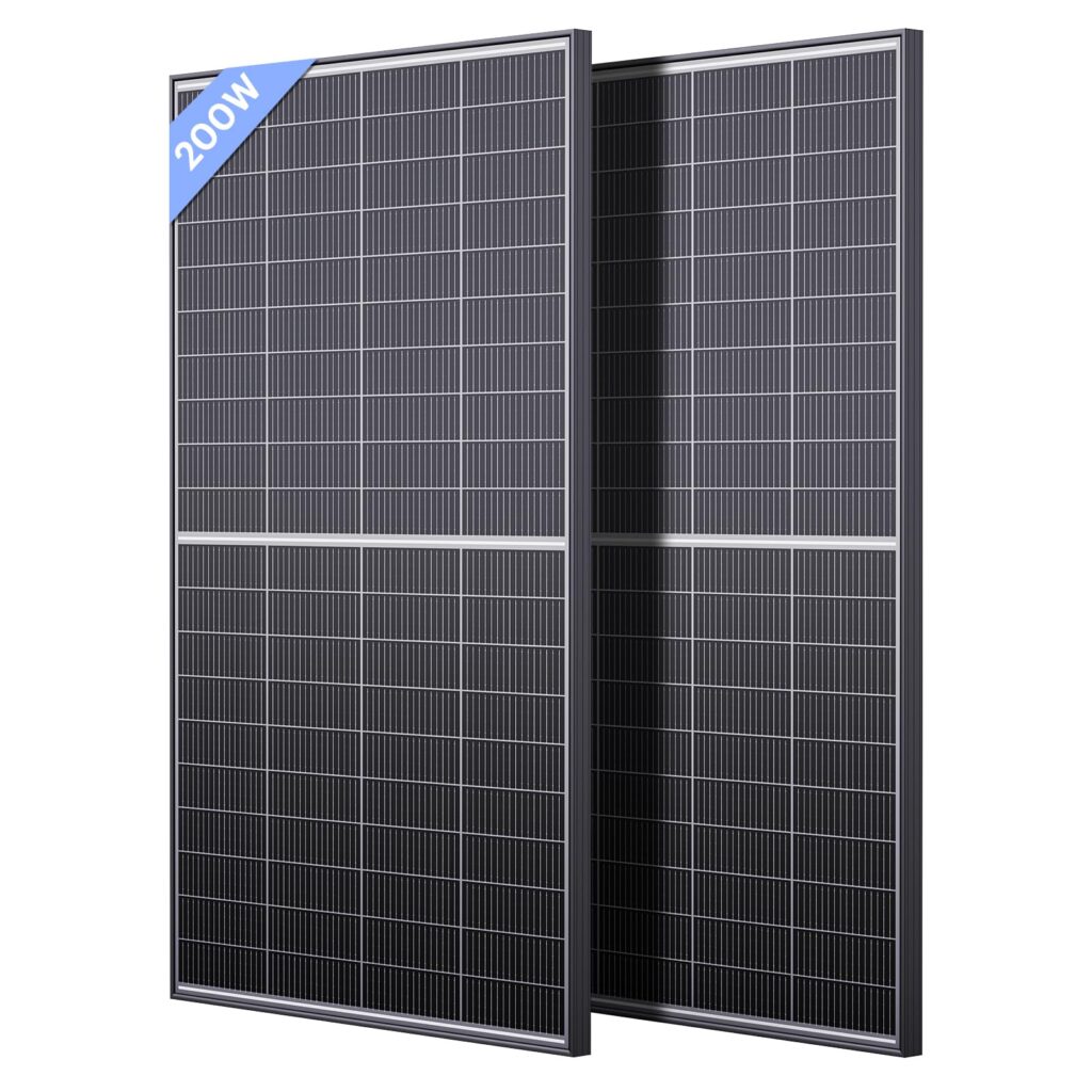 N-Type 16BB 400W Bifacial Solar Panel, 2Pcs 200 Watt Solar Panel 12V, 25% High Efficiency, Dual-module Parallel Anti-Shade Design, for RV Van Marine Home Rooftop Off-Grid Systems (2 Pack 200W) 200W 2-Pack Black