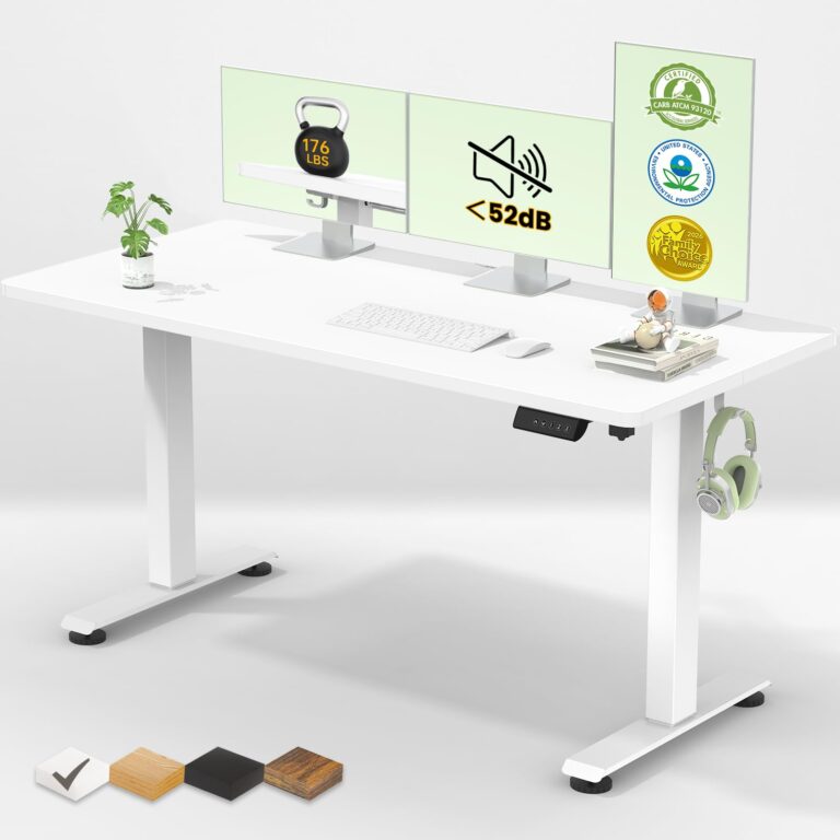 Veken 55 Inch Large Electric Standing Desk,Sit to Stand Up, Heights Adjustable, Work Home Office Computer Table for Study, Walking Pad, Writing, and Games, Wooden Desktop Desks, White 55×23.6 Inch White