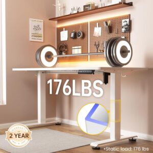 Veken 55 Inch Large Electric Standing Desk,Sit to Stand Up, Heights Adjustable, Work Home Office Computer Table for Study, Walking Pad, Writing, and Games, Wooden Desktop Desks, White 55×23.6 Inch White