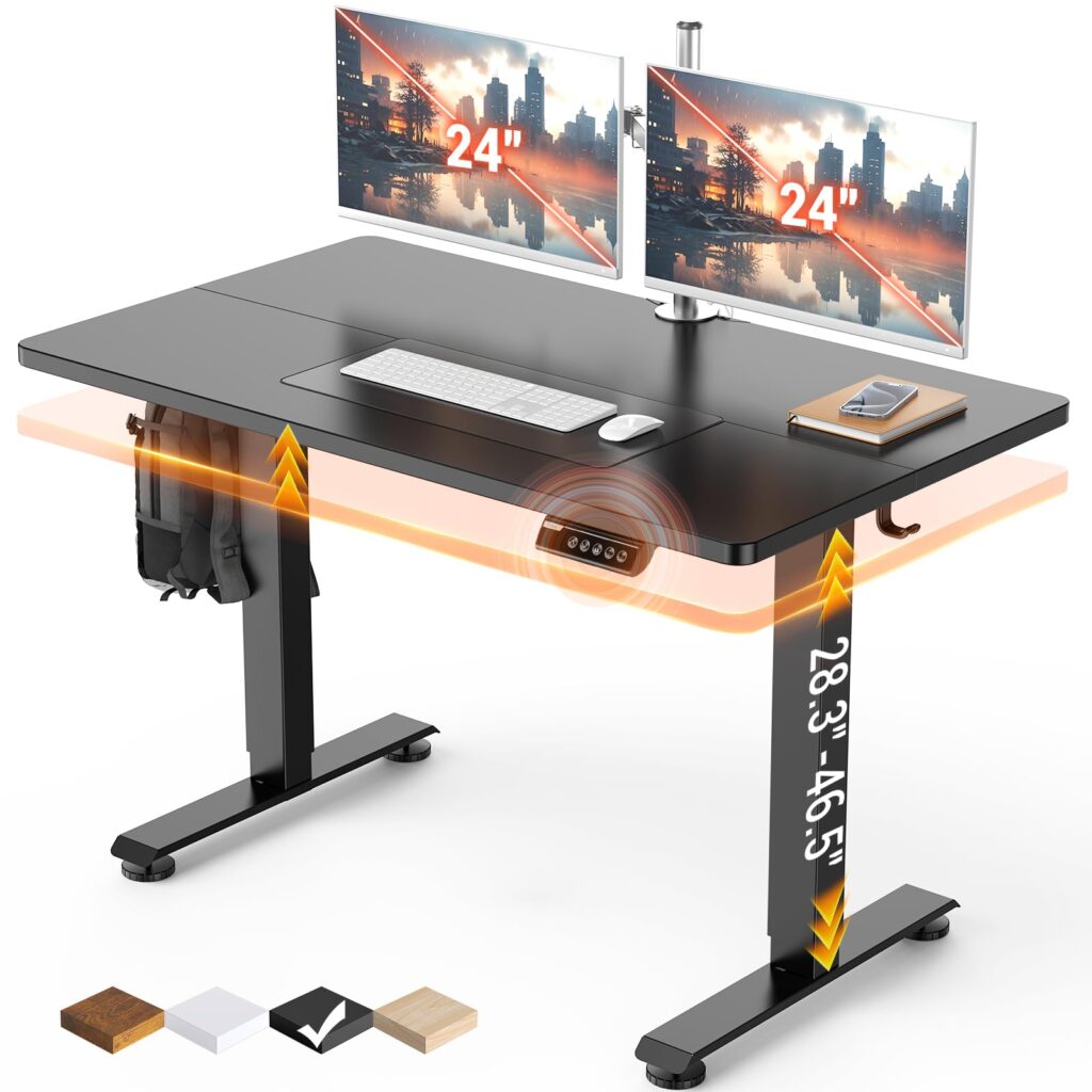 Veken 47.2" Standing Desk, Adjustable Height Office Desk with Wood Desktop, Computer Table for Home Work, Study and Gaming, Small Spaces, Modern Furniture, Black 47.2×23.6 Inch Cyber Black