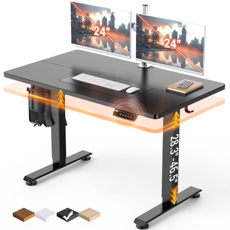 Veken 47.2" Standing Desk, Adjustable Height Office Desk with Wood Desktop, Computer Table for Home Work, Study and Gaming, Small Spaces, Modern Furniture, Black 47.2×23.6 Inch Cyber Black
