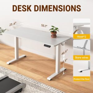 Veken 55 Inch Large Electric Standing Desk,Sit to Stand Up, Heights Adjustable, Work Home Office Computer Table for Study, Walking Pad, Writing, and Games, Wooden Desktop Desks, White 55×23.6 Inch White