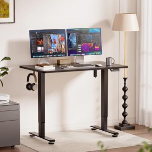 Veken 47.2" Standing Desk, Adjustable Height Office Desk with Wood Desktop, Computer Table for Home Work, Study and Gaming, Small Spaces, Modern Furniture, Black 47.2×23.6 Inch Cyber Black