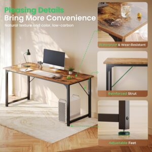 Huuger Computer Desk, 55 Inch Home Office Desk, Gaming Writing Work from Home Study Desk, Large Legroom, Sturdy Metal Frame, Modern Simple, Rustic Brown Rustic Brown 54inch