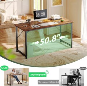 Huuger Computer Desk, 55 Inch Home Office Desk, Gaming Writing Work from Home Study Desk, Large Legroom, Sturdy Metal Frame, Modern Simple, Rustic Brown Rustic Brown 54inch