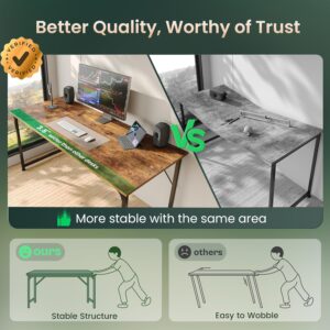 Huuger Computer Desk, 55 Inch Home Office Desk, Gaming Writing Work from Home Study Desk, Large Legroom, Sturdy Metal Frame, Modern Simple, Rustic Brown Rustic Brown 54inch