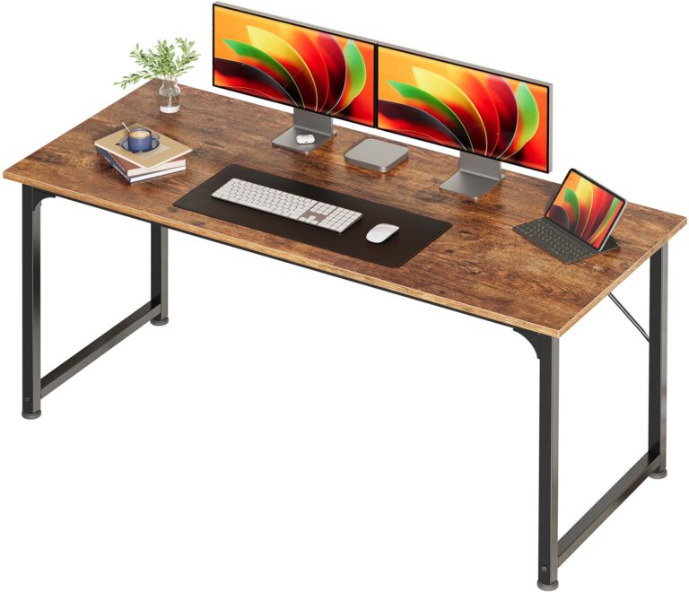 Huuger Computer Desk, 55 Inch Home Office Desk, Gaming Writing Work from Home Study Desk, Large Legroom, Sturdy Metal Frame, Modern Simple, Rustic Brown Rustic Brown 54inch