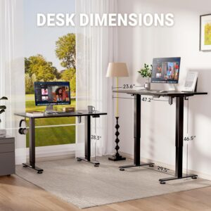 Veken 47.2" Standing Desk, Adjustable Height Office Desk with Wood Desktop, Computer Table for Home Work, Study and Gaming, Small Spaces, Modern Furniture, Black 47.2×23.6 Inch Cyber Black