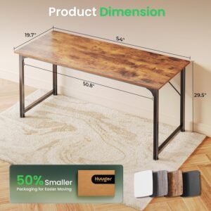 Huuger Computer Desk, 55 Inch Home Office Desk, Gaming Writing Work from Home Study Desk, Large Legroom, Sturdy Metal Frame, Modern Simple, Rustic Brown Rustic Brown 54inch