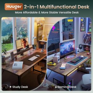 Huuger Computer Desk, 55 Inch Home Office Desk, Gaming Writing Work from Home Study Desk, Large Legroom, Sturdy Metal Frame, Modern Simple, Rustic Brown Rustic Brown 54inch